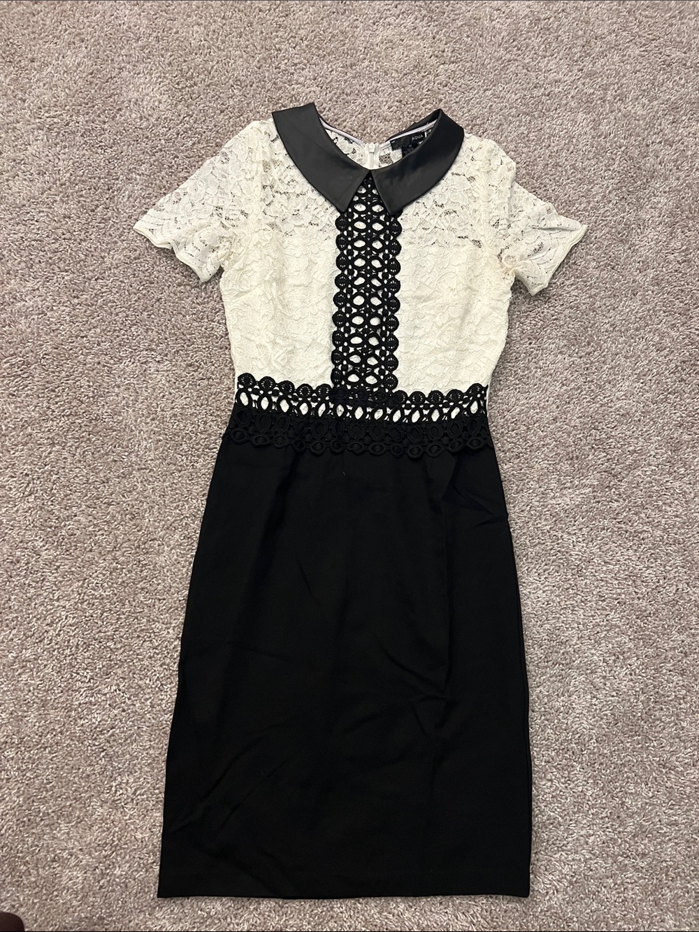 Aqua Black and White Lace-Trim Midi Dress